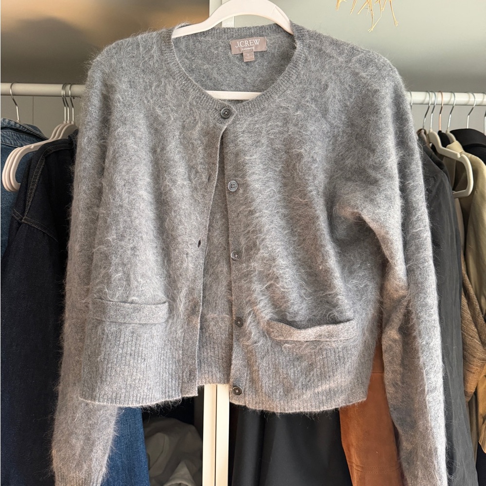 J.Crew brushed cashmere Grey Crewneck Button Cardigan Sweater